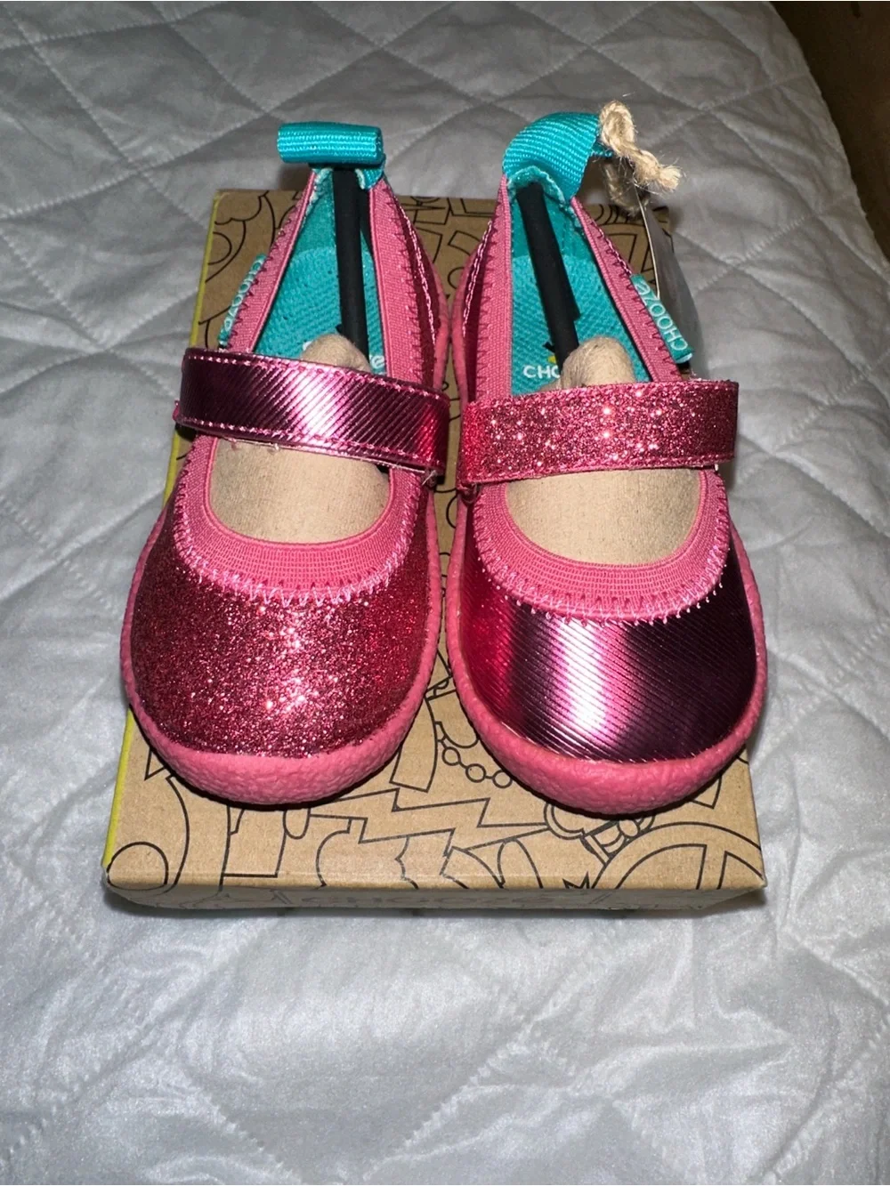 Chooze Fuchsia Pink Glitter & Metallic Mary Janes Size 4T